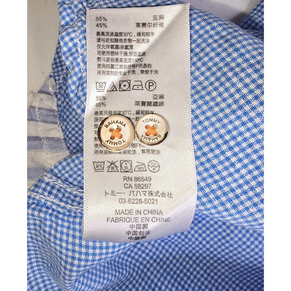 TOMMY BAHAMA Men's Medium Partial Linen Blue White Check Long Sleeve Shirt -610 - Picture 7 of 10